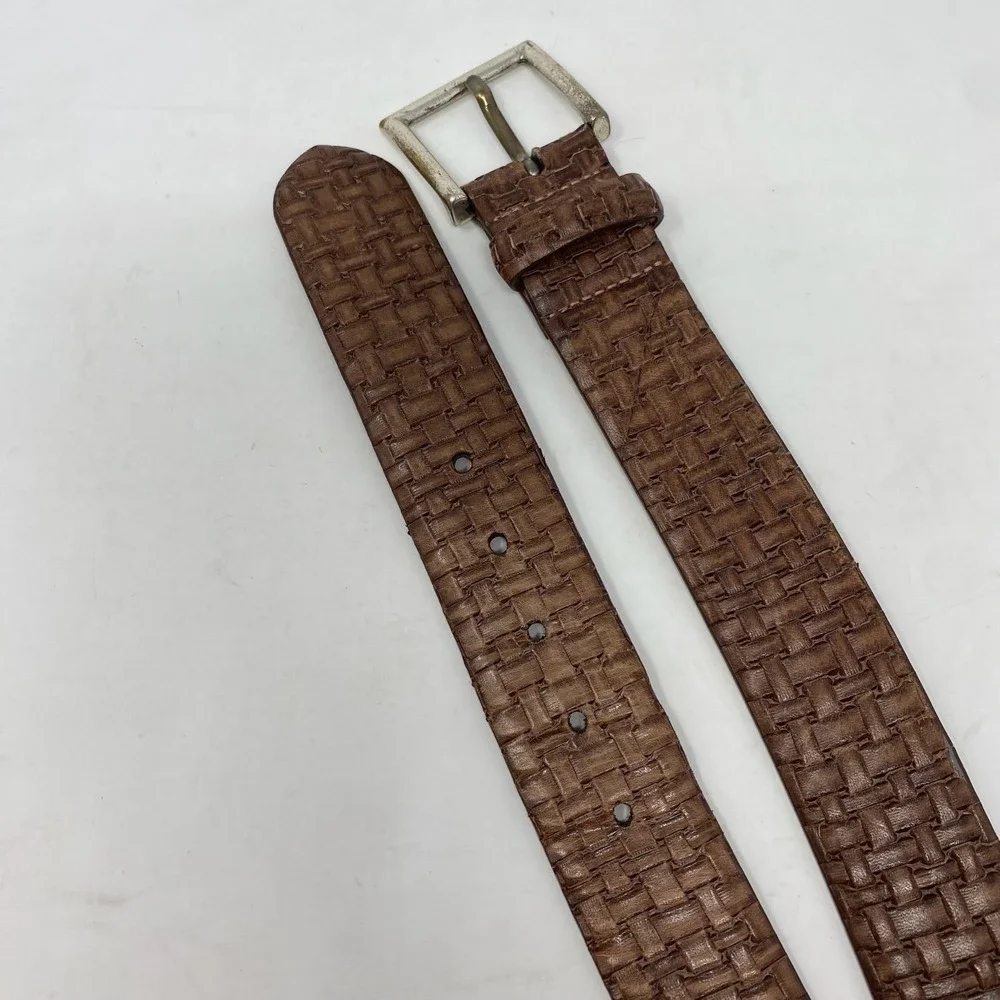Vtg‎ W Kleinberg Belt Mens 46 Brown Embossed Basketweave Made in USA